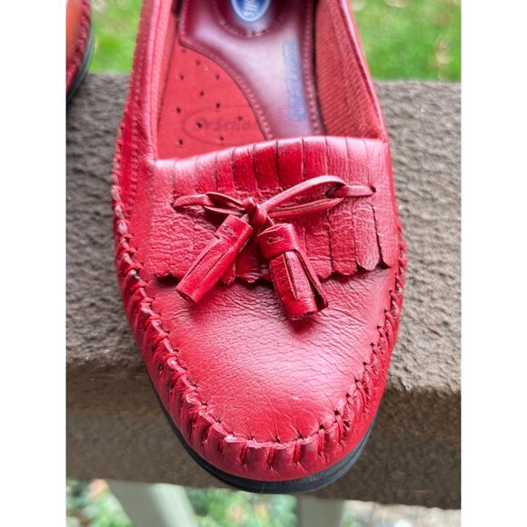 Dr SCHOLL Red Dress Slip on Loafers Flats Women Tassel Leather Moccasins 6M - Picture 6 of 13